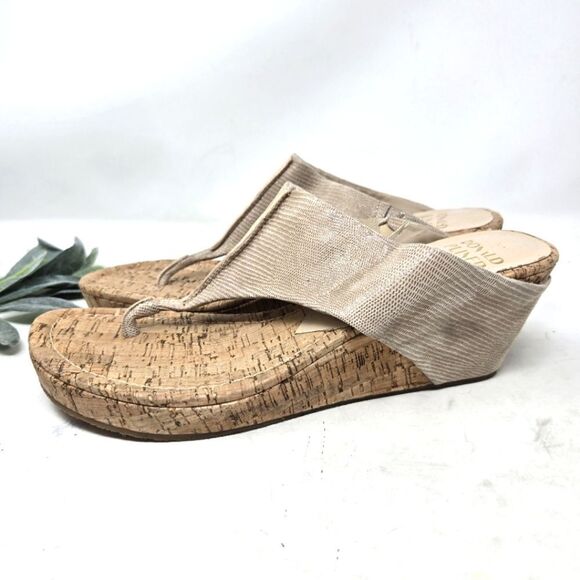 DONALD PLINER Cork Wedge Platform Thong Sandals 12M - Picture 1 of 10